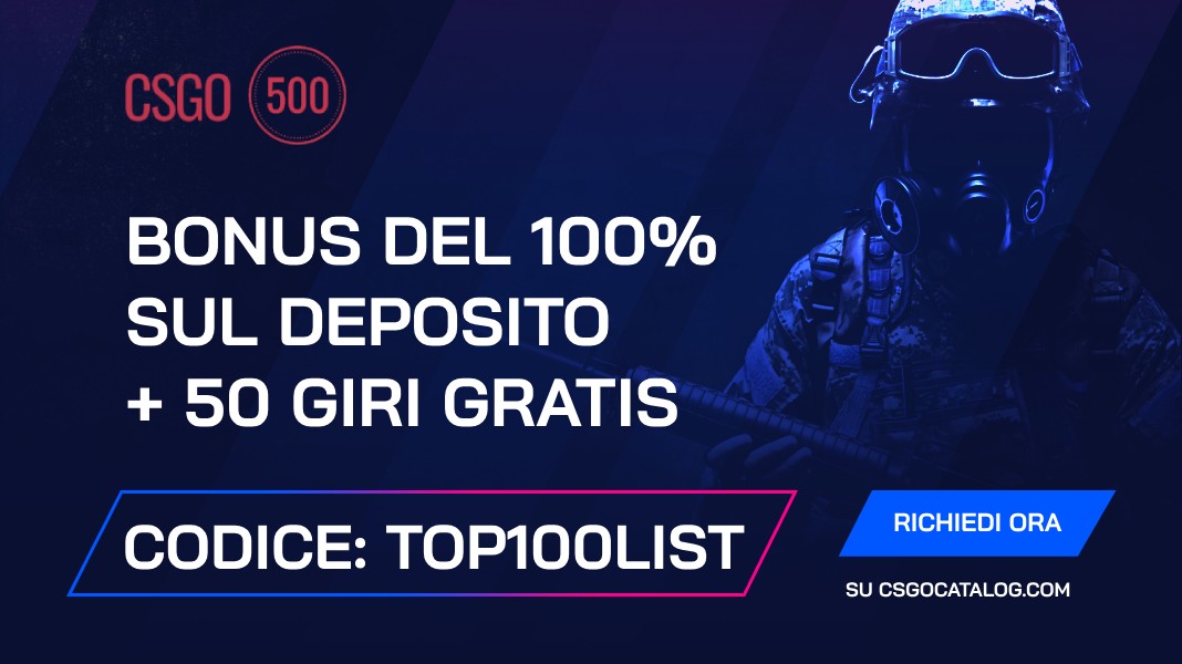 Codici promozionali CSGO500: Usa “TOP100LIST” e ottieni 50 giri gratuiti