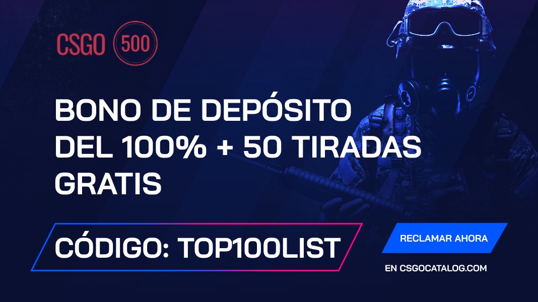 CSGO500 Códigos Promocionales: Usa “TOP100LIST” y consigue 50 tiradas gratis