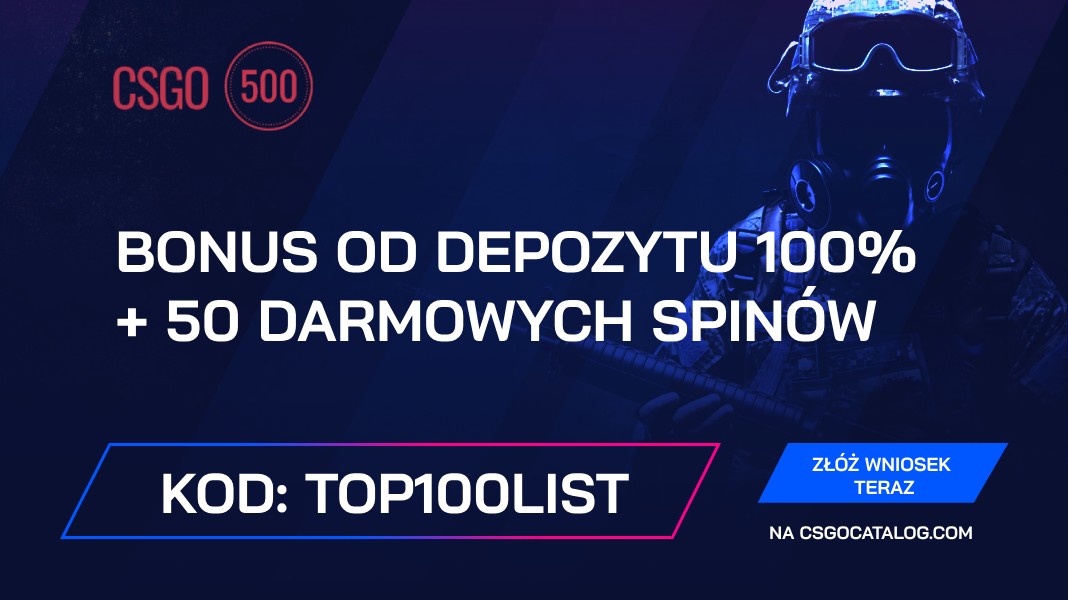 Kody promocyjne CSGO500: Użyj “TOP100LIST” i zdobądź 50 darmowych spinów