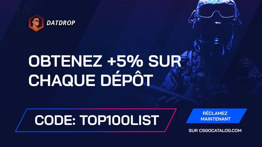 Code promo DatDrop: Utilisez “top100list” et obtenez +5% sur chaque dépôt