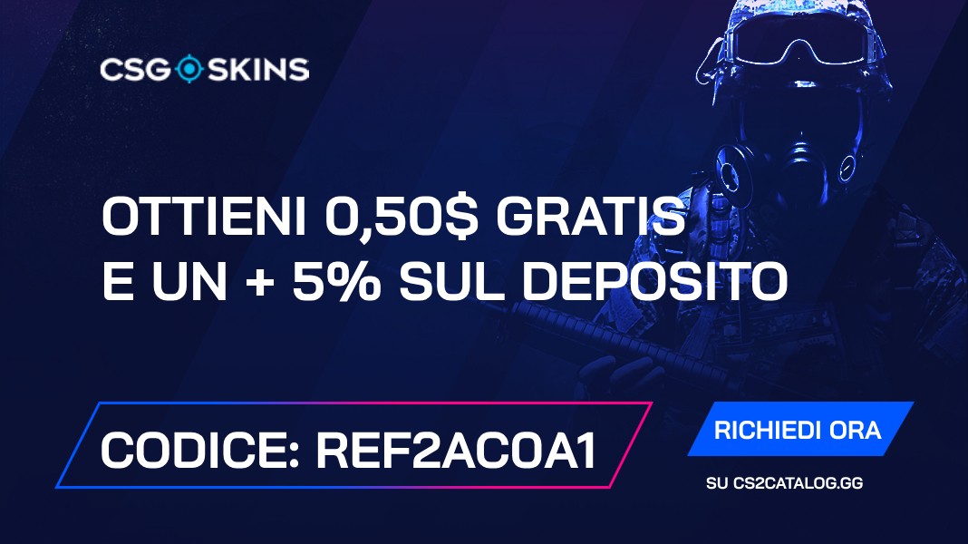 Codice promozionale CSGO-Skins 2024: Usa “REF2AC0A1” e ottieni $0.50 gratis e un + 5% sul deposito