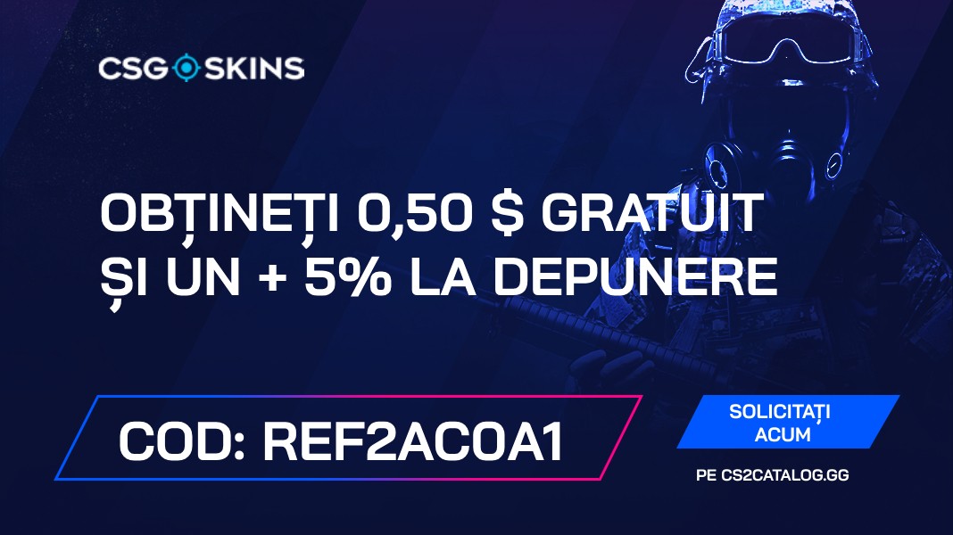 CSGO-Skins Cod promoțional 2024: Utilizați „REF2AC0A1” și obțineți 0,50 $ gratuit și un + 5% la depozit